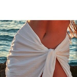 White Linen Look Wrap Mini Skirt